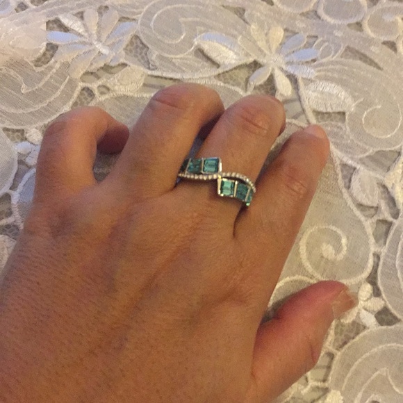Terquoise  cube stones sliver color ring - Picture 3 of 4